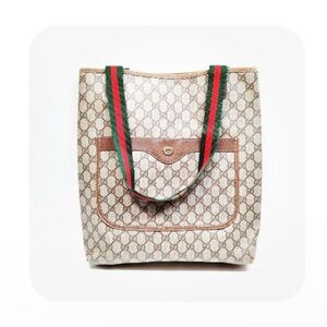 Gucci Beige GG Canvas Tote with Red and Green Straps